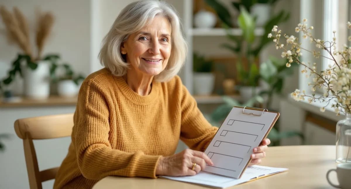 Propietaria con una lista repasando los requisitos para alquilar su piso a un inquilino