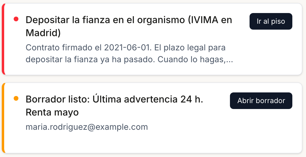 Avisos de Soycasero: depositar la fianza y borrador de última advertencia listo